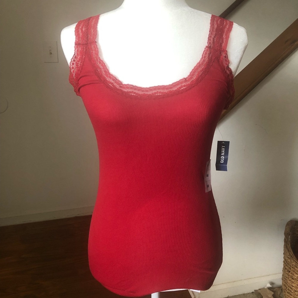NWT Old Navy Medium Red Lace Trim Stretch Camisole